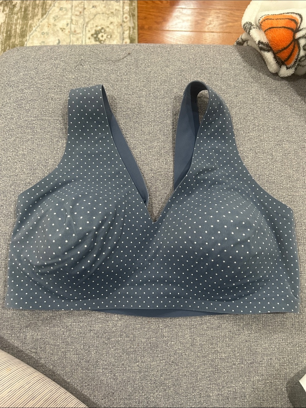 Victoria's Secret Navy Blue with White Polka Dot Wireless V-Neck Bra